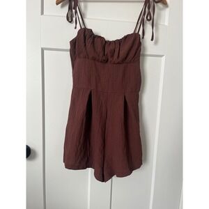 SHEIN MOD Brown Textured Tie Strap Romper Sweetheart Neckline Size Small NWT